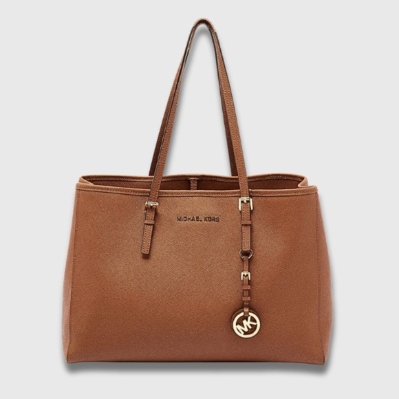 MICHAEL Michael Kors Handbags - Michael Kors Saffiano Leather Jet Set Travel Tote Brown Medium